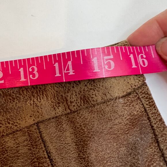 Nanette Lepore Faux Suede Leather Pant Womens 12 Mocha Brown Distressed Stretch - Picture 10 of 12